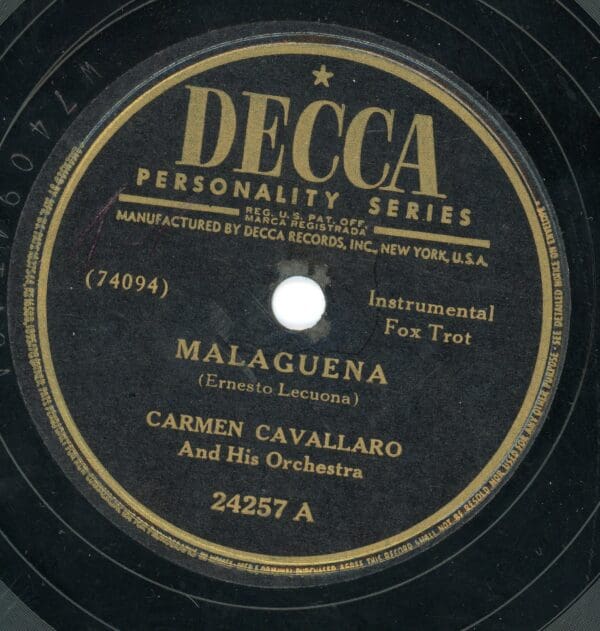 Carmen Cavallaro and Orchestra-Malaguena/Nostalgia 78rpm