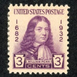US 724 Mint Hinged 1932 3c purple William Penn