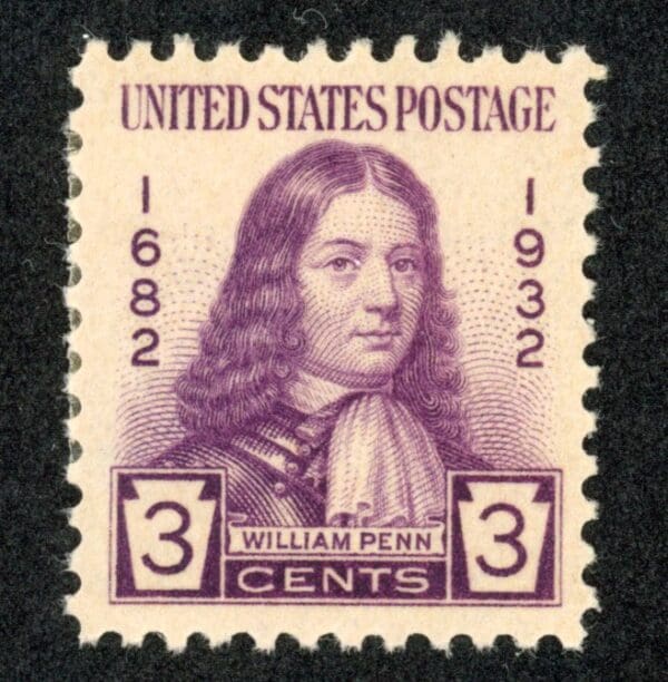 US 724 Mint Hinged 1932 3c purple William Penn