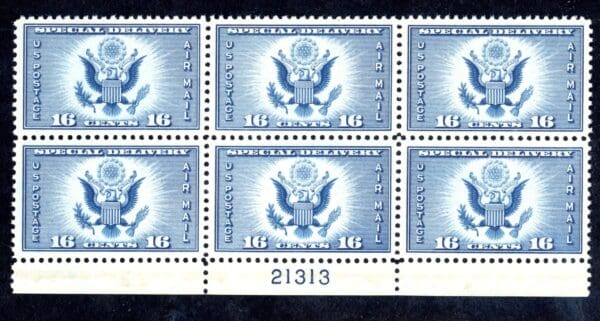 US CE1 Plate Block MH 1934 16c dark blue  Air Post Special Delivery