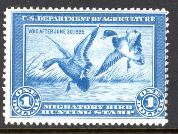 US RW1 MH 1934 Hunting Permit Stamp $1 blue