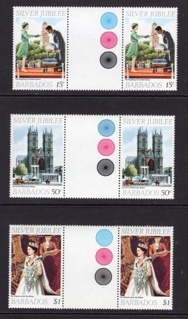 Barbados 452-454 MNH 1977 Gutter Pairs Silver Jubilee