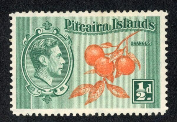 Pitcairn Islands   1 MNH 1940 1/2 p Cluster of Oranges Blue Green & Orange