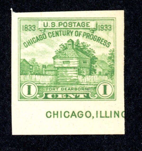US 766a MH 1934 1c yellow green Century of Progress Imperf